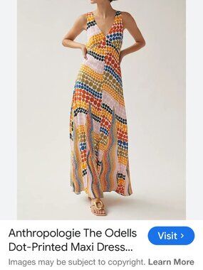 Anthropologie Sleeveless V-Neck Maxi Dress in Multicolor Dot Wave Print